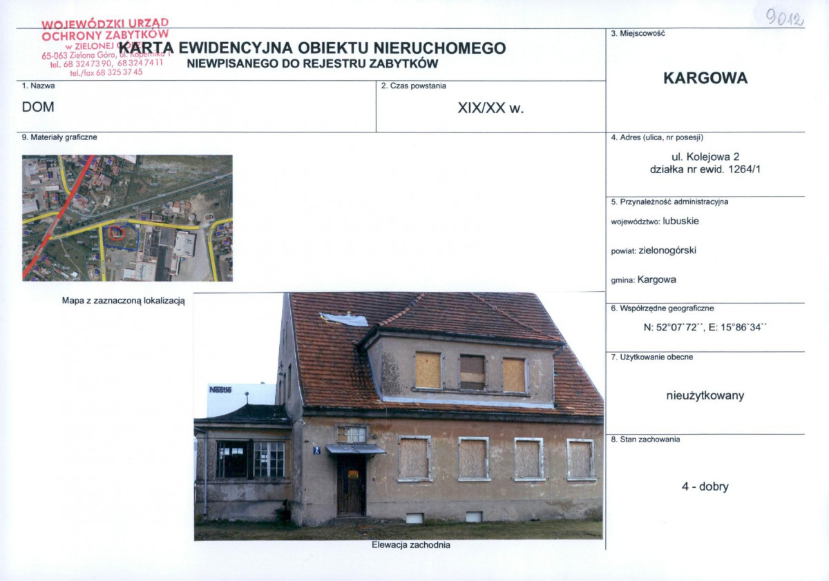 KEZN - Karta obiektu niewpisanego do rejestru, skan nr 1