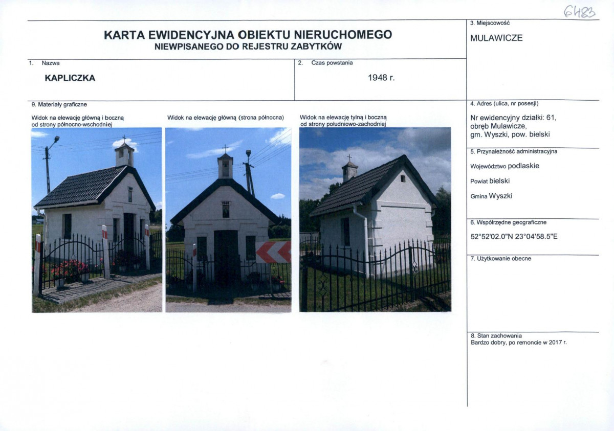 KEZN - Karta obiektu niewpisanego do rejestru, skan nr 1