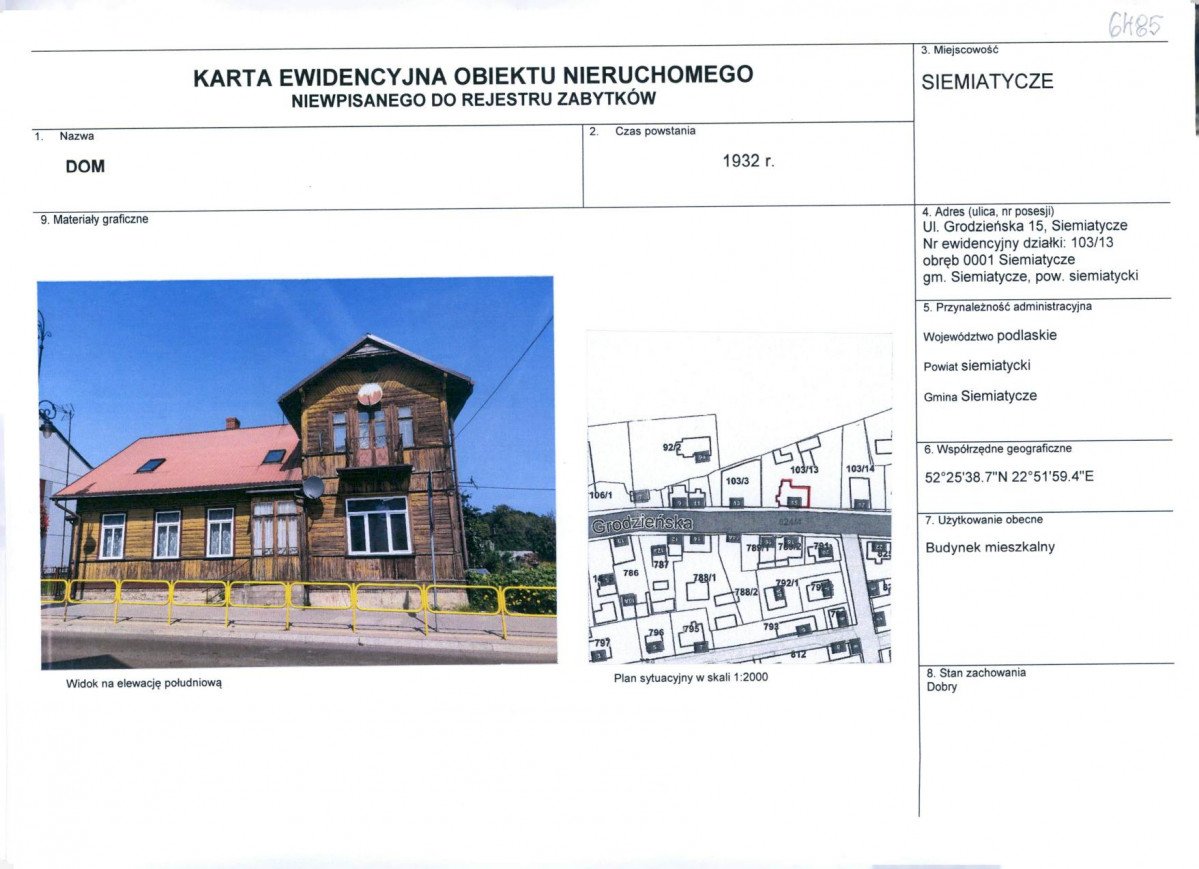 KEZN - Karta obiektu niewpisanego do rejestru, skan nr 1
