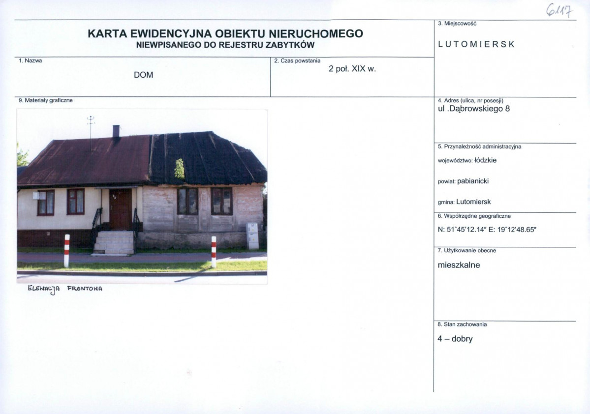 KEZN - Karta obiektu niewpisanego do rejestru, skan nr 1