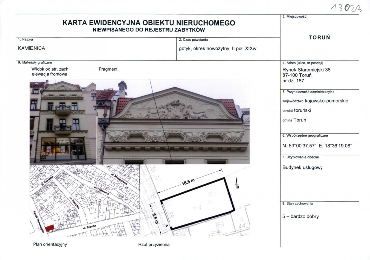 KEZN - Karta obiektu niewpisanego do rejestru, skan nr 1