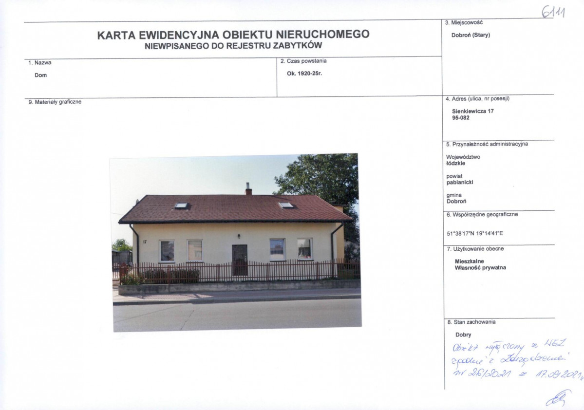 KEZN - Karta obiektu niewpisanego do rejestru, skan nr 1