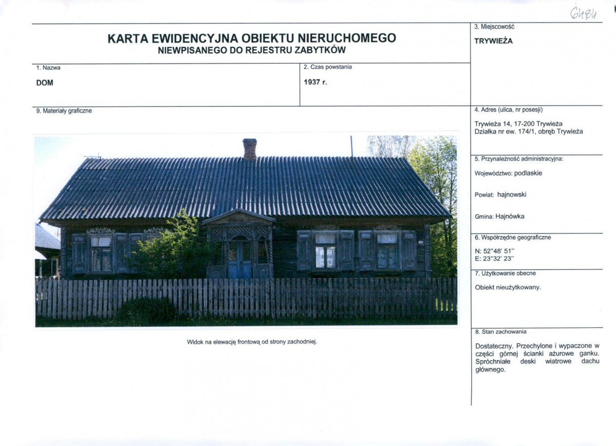 KEZN - Karta obiektu niewpisanego do rejestru, skan nr 1