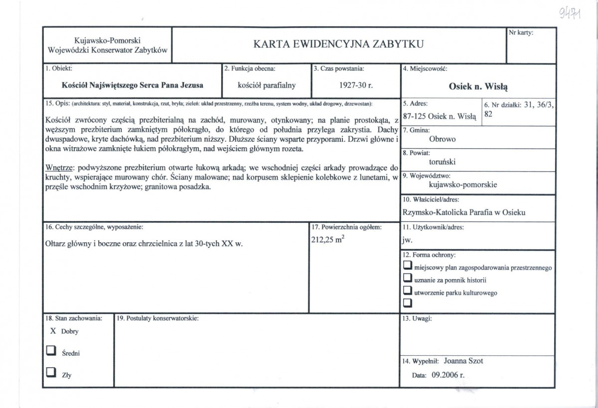 KEZN - Karta obiektu niewpisanego do rejestru, skan nr 1