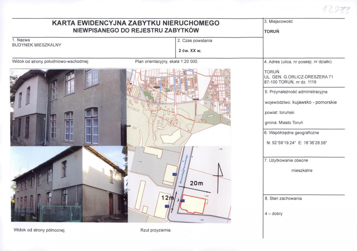 KEZN - Karta obiektu niewpisanego do rejestru, skan nr 1