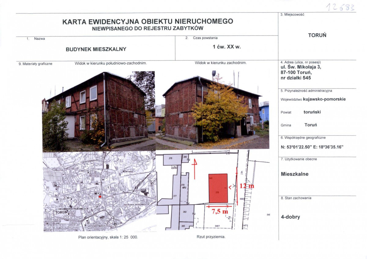 KEZN - Karta obiektu niewpisanego do rejestru, skan nr 1