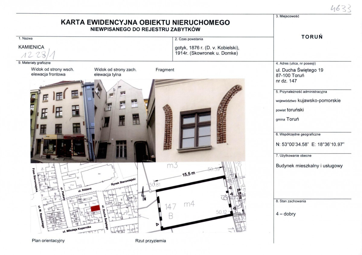 KEZN - Karta obiektu niewpisanego do rejestru, skan nr 1