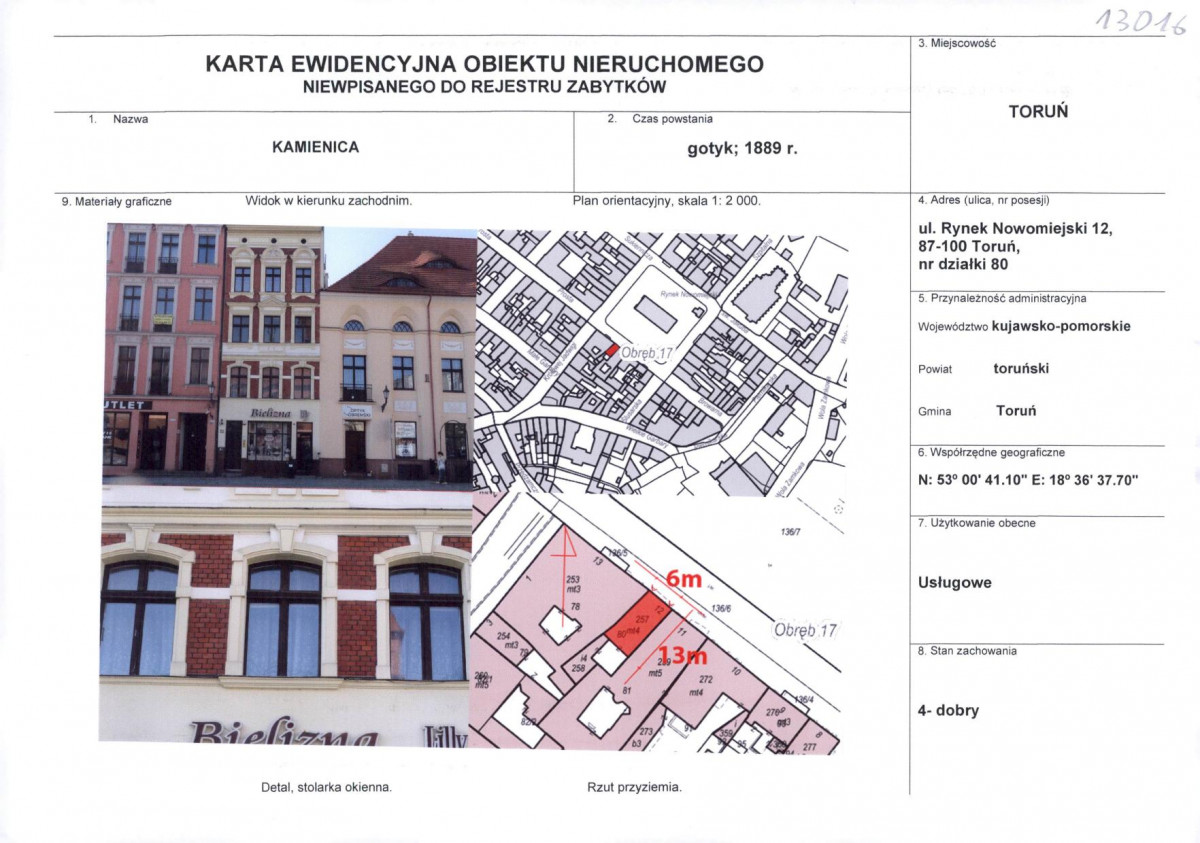 KEZN - Karta obiektu niewpisanego do rejestru, skan nr 1