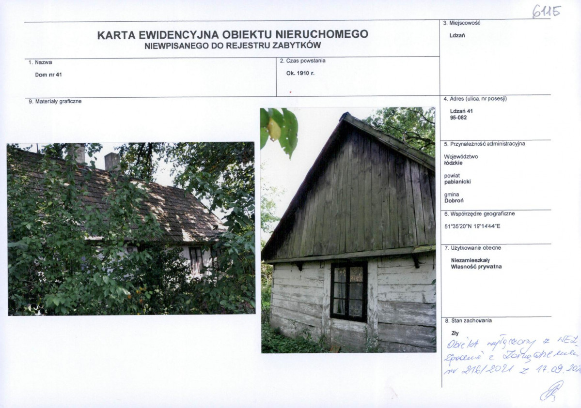 Karta obiektu niewpisanego do rejestru, skan nr 1