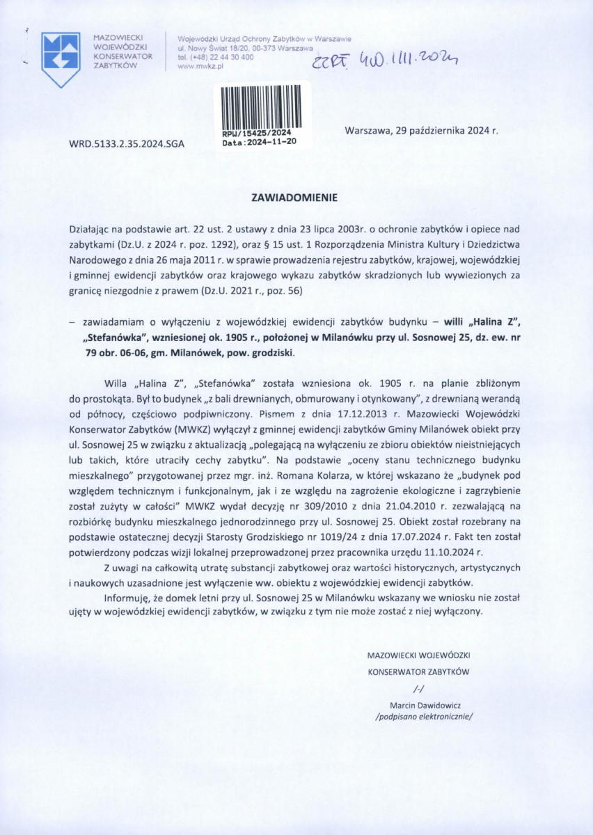 wyl - Wyłączenie z ewidencji, skan nr 1