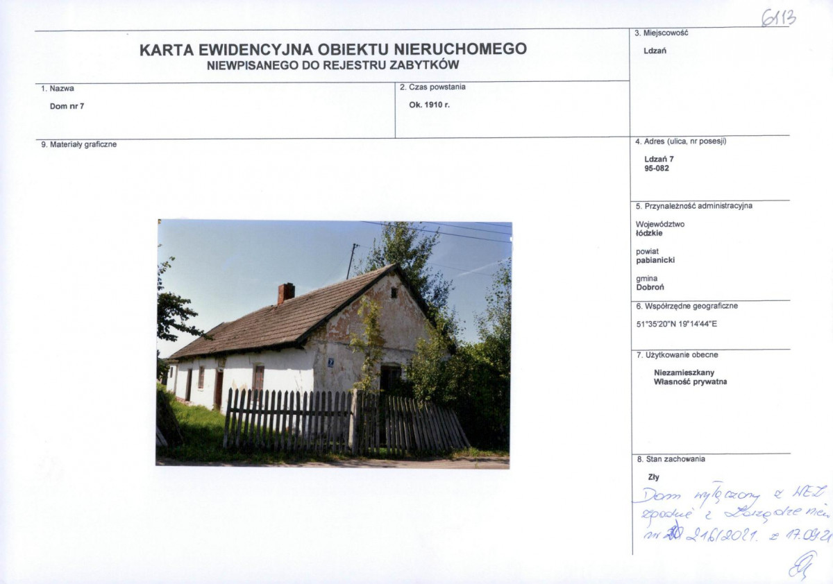 Karta obiektu niewpisanego do rejestru, skan nr 1