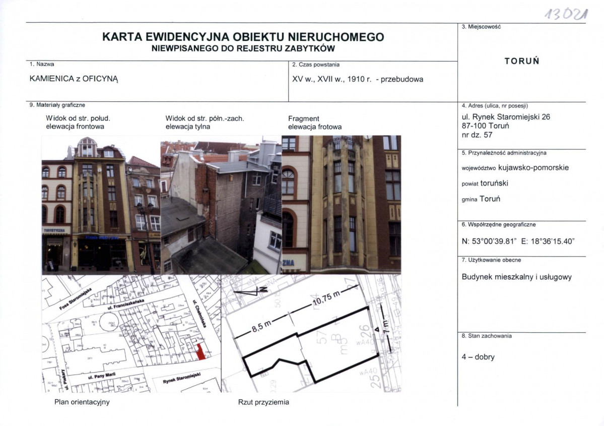 KEZN - Karta obiektu niewpisanego do rejestru, skan nr 1
