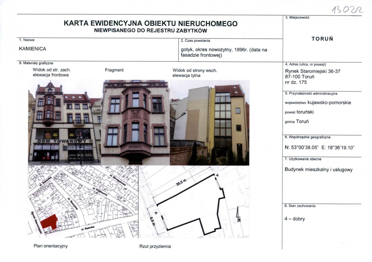 KEZN - Karta obiektu niewpisanego do rejestru, skan nr 1