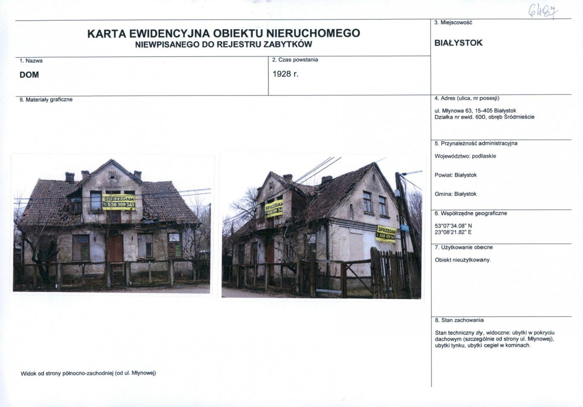 KEZN - Karta obiektu niewpisanego do rejestru, skan nr 1