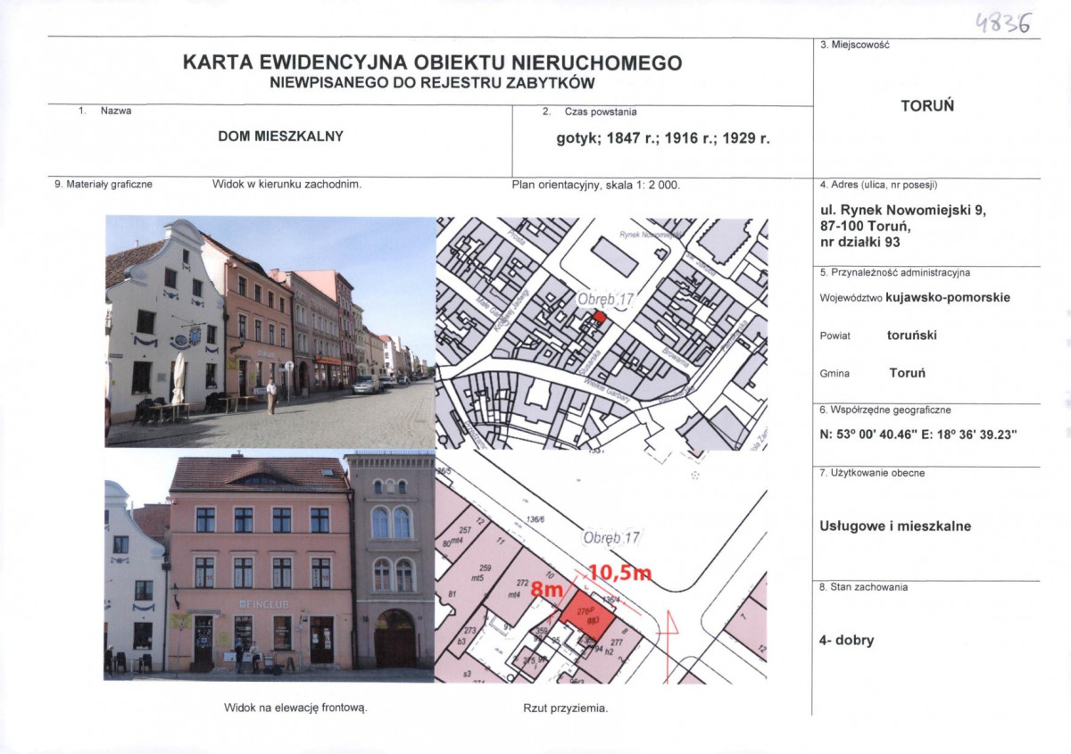 KEZN - Karta obiektu niewpisanego do rejestru, skan nr 1