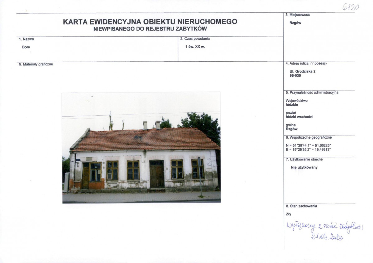 KEZN - Karta obiektu niewpisanego do rejestru, skan nr 1