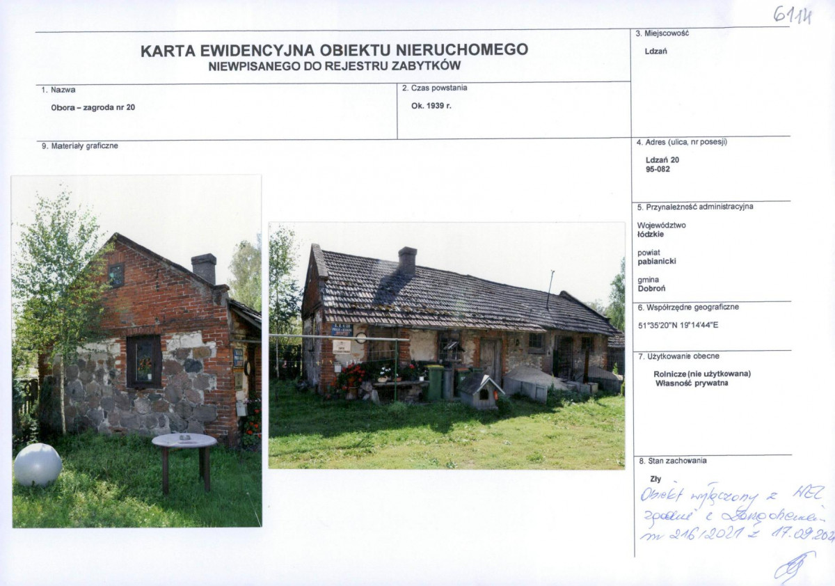 Karta obiektu niewpisanego do rejestru, skan nr 1