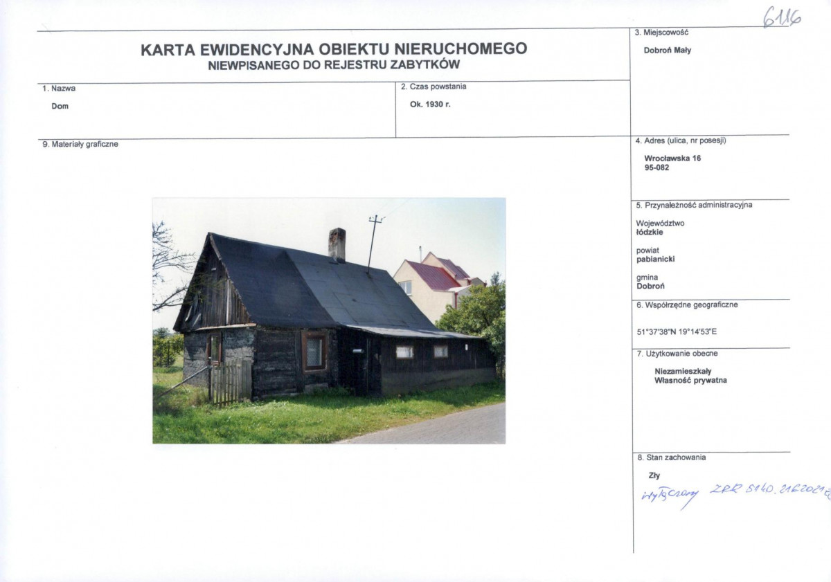 KEZN - Karta obiektu niewpisanego do rejestru, skan nr 1