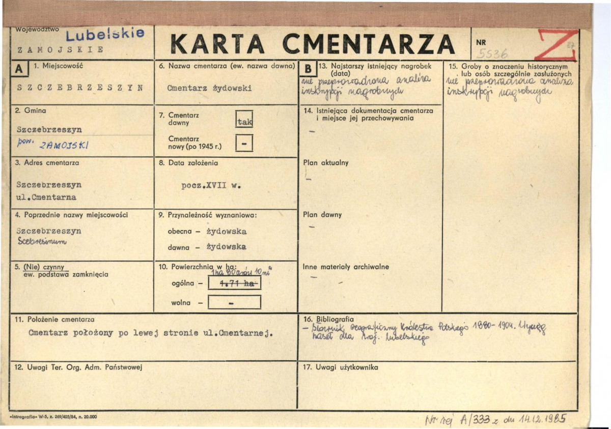 KC - Karta cmentarza, skan nr 1