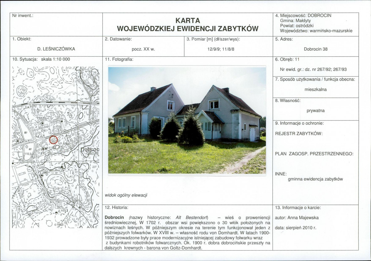 KEZN - Karta obiektu niewpisanego do rejestru, skan nr 1