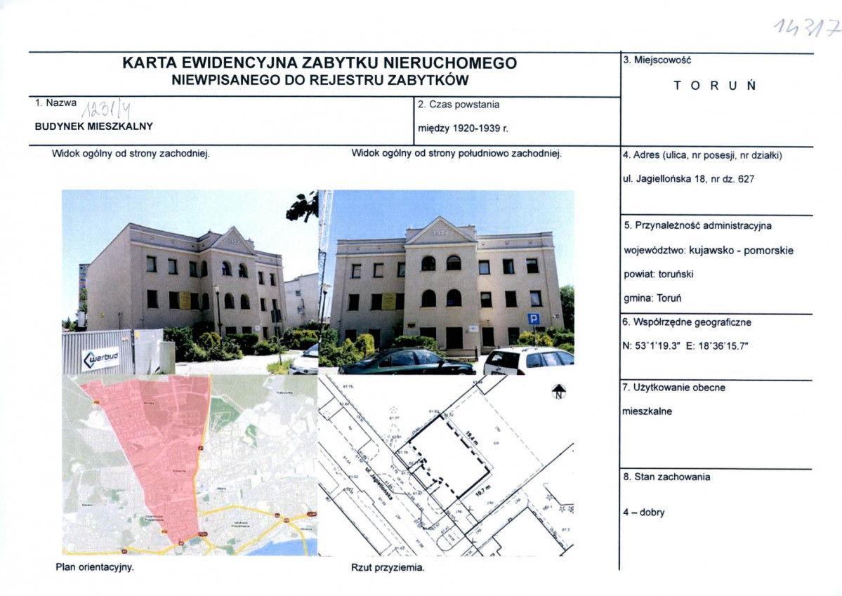 KEZN - Karta obiektu niewpisanego do rejestru, skan nr 1