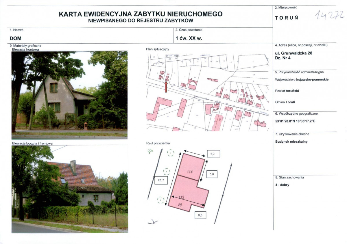 KEZN - Karta obiektu niewpisanego do rejestru, skan nr 1