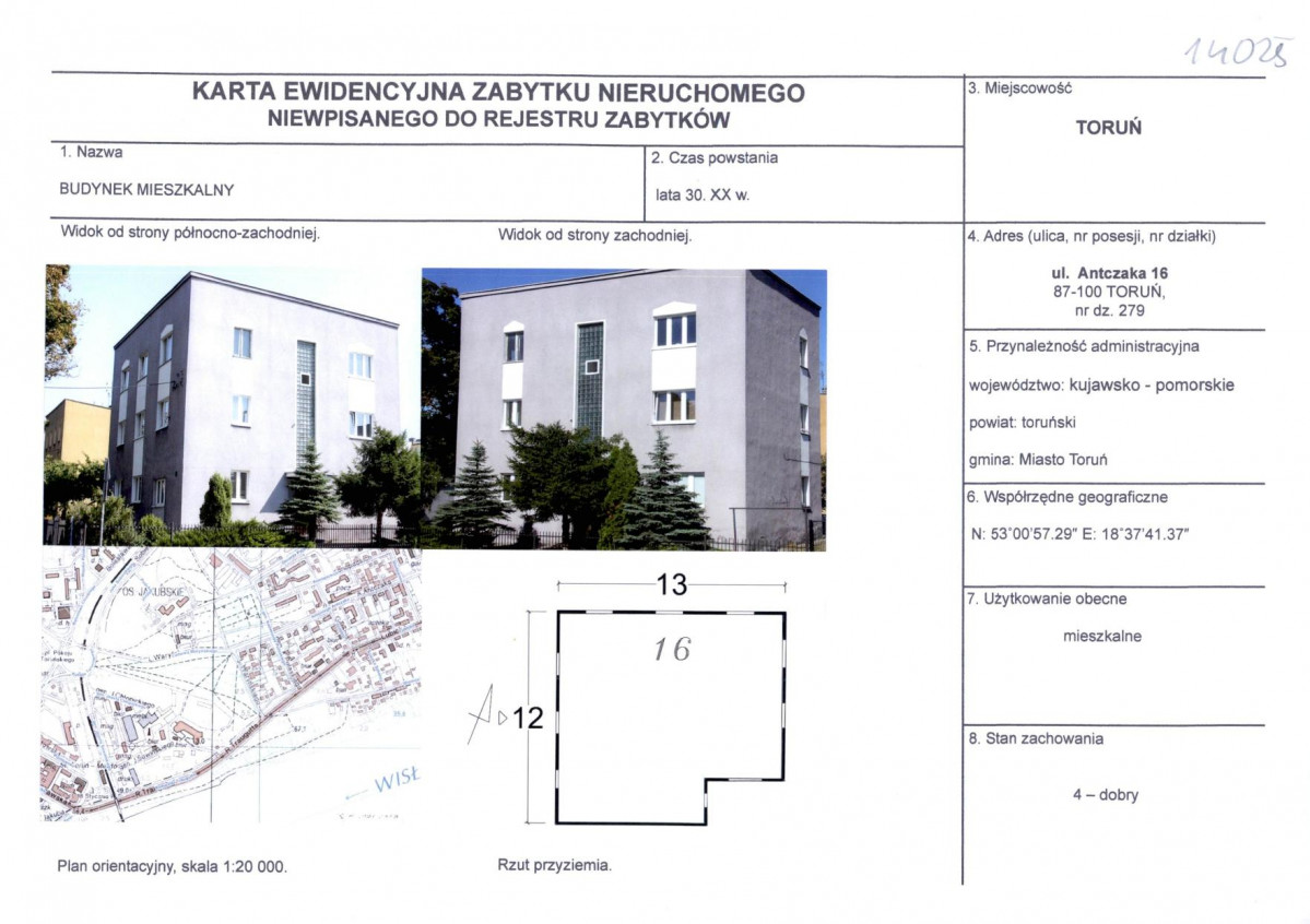 KEZN - Karta obiektu niewpisanego do rejestru, skan nr 1
