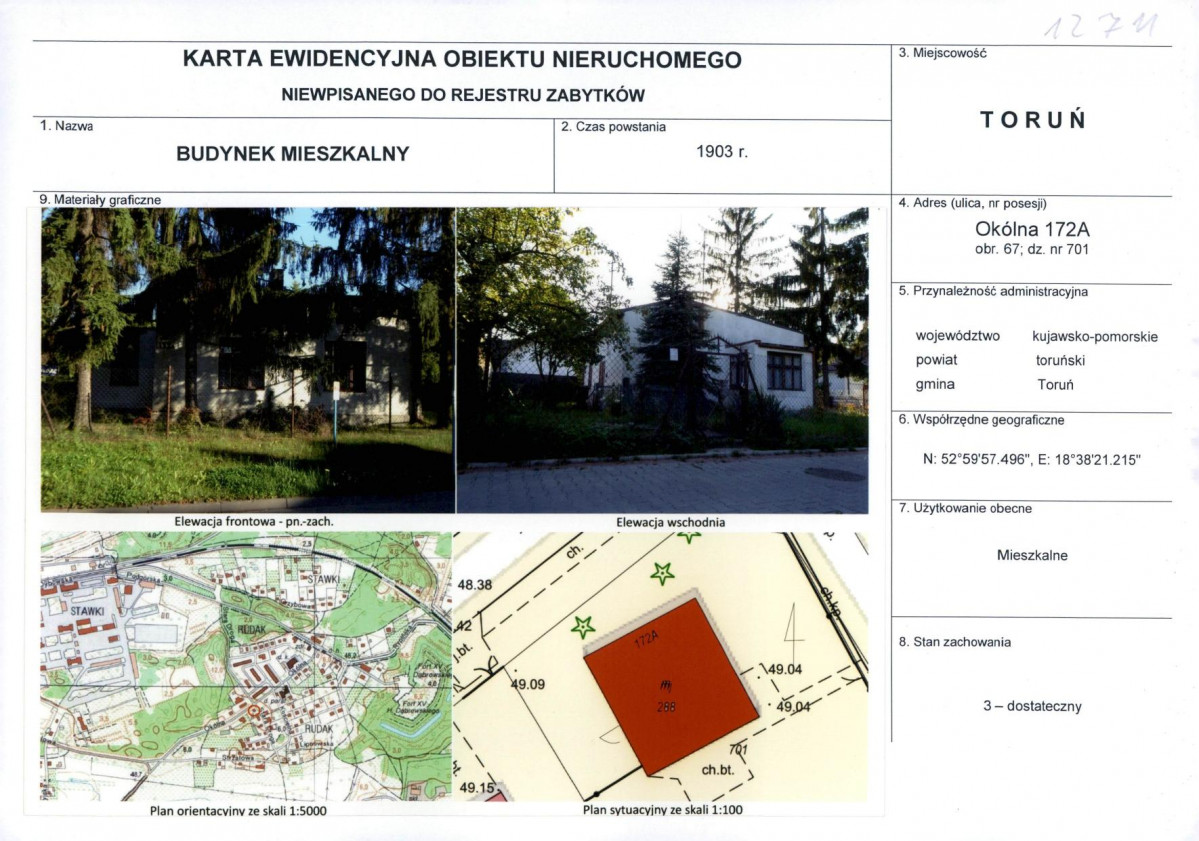 KEZN - Karta obiektu niewpisanego do rejestru, skan nr 1