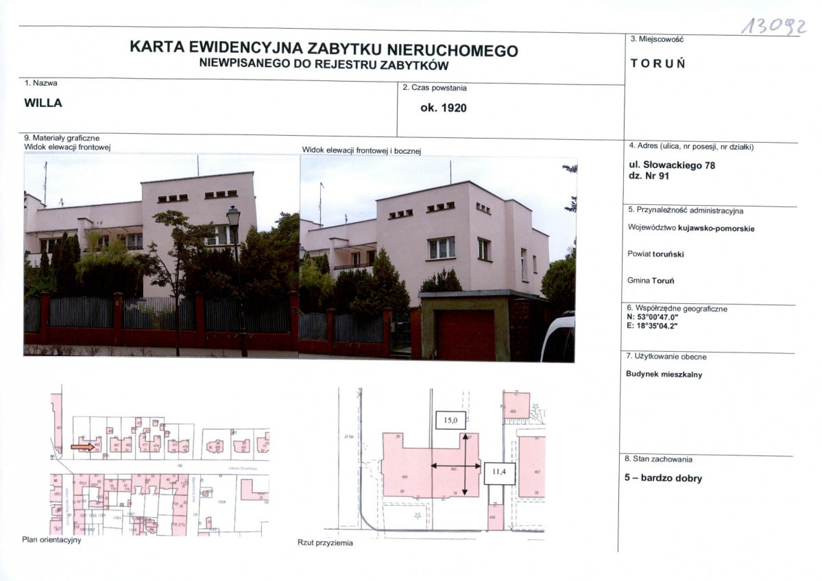 KEZN - Karta obiektu niewpisanego do rejestru, skan nr 1