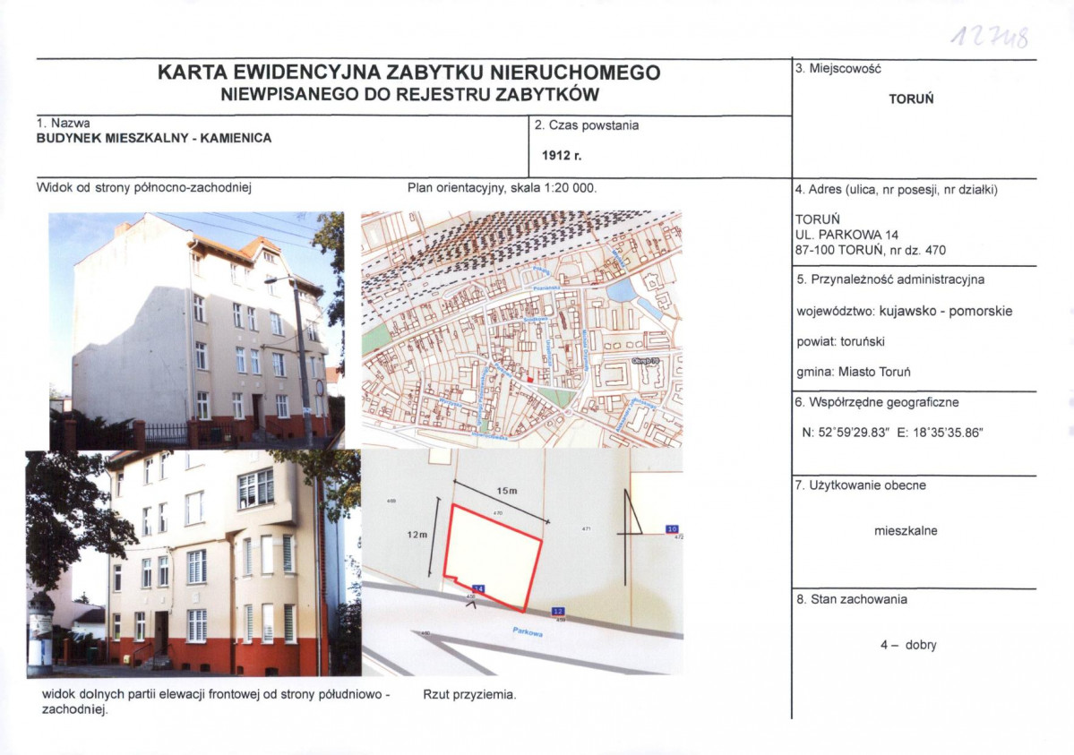 KEZN - Karta obiektu niewpisanego do rejestru, skan nr 1