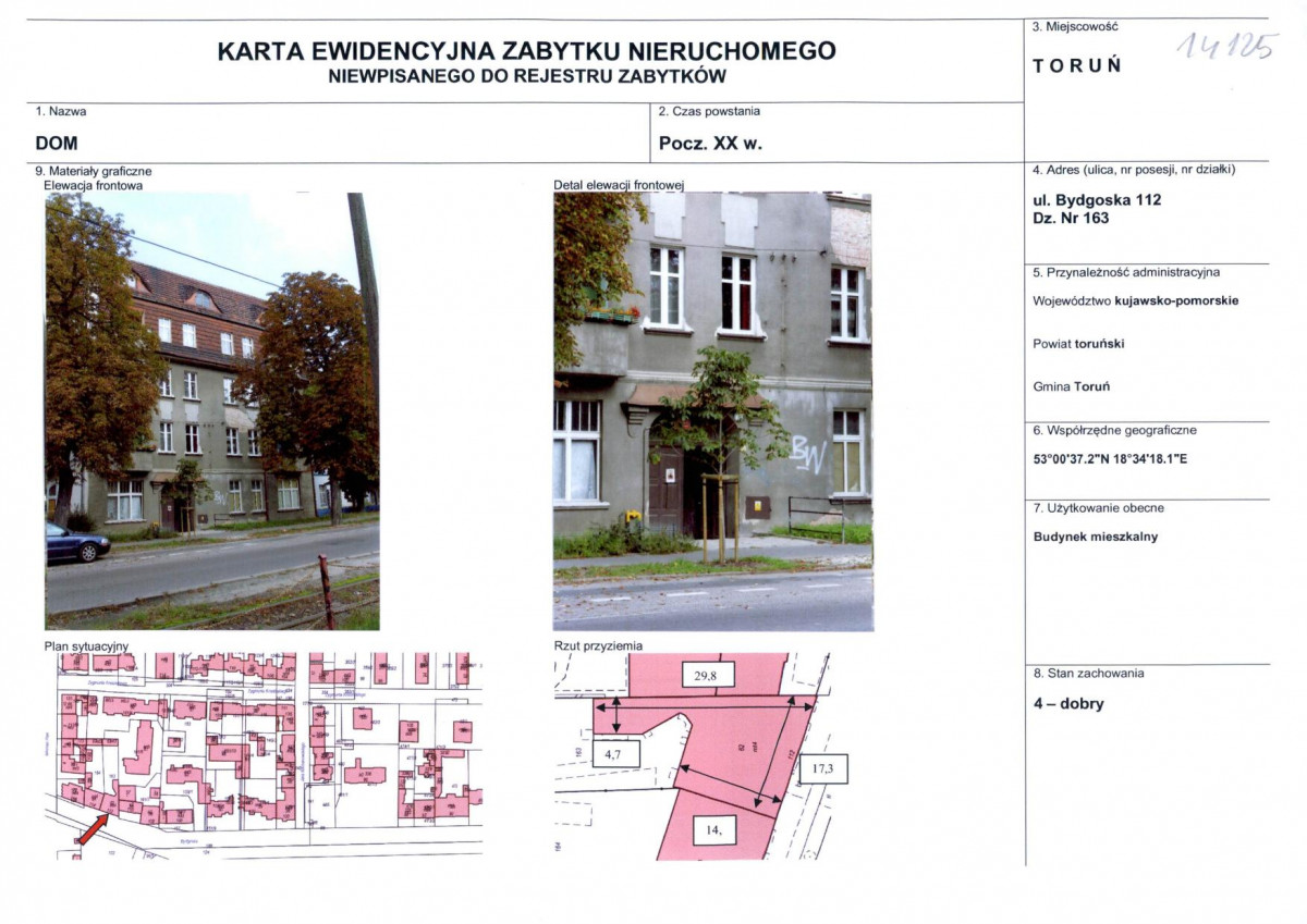 KEZN - Karta obiektu niewpisanego do rejestru, skan nr 1