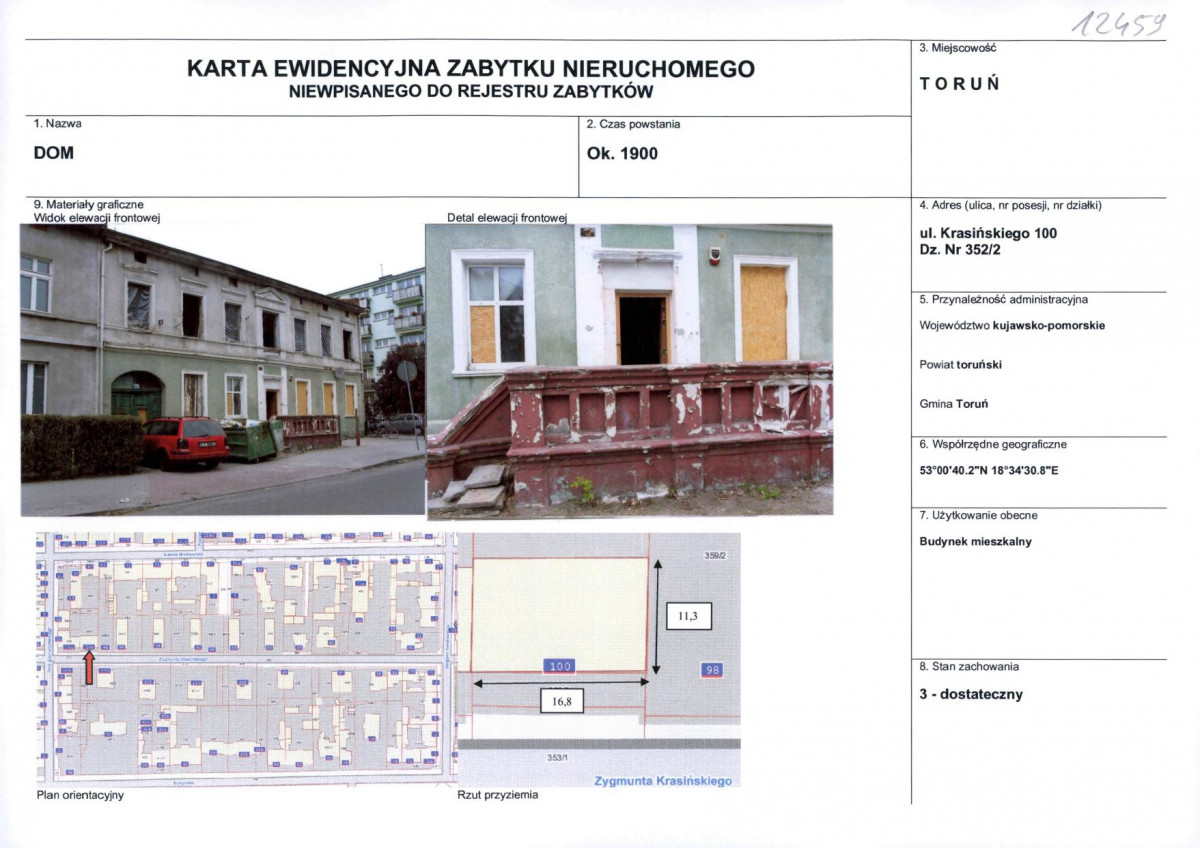 KEZN - Karta obiektu niewpisanego do rejestru, skan nr 1