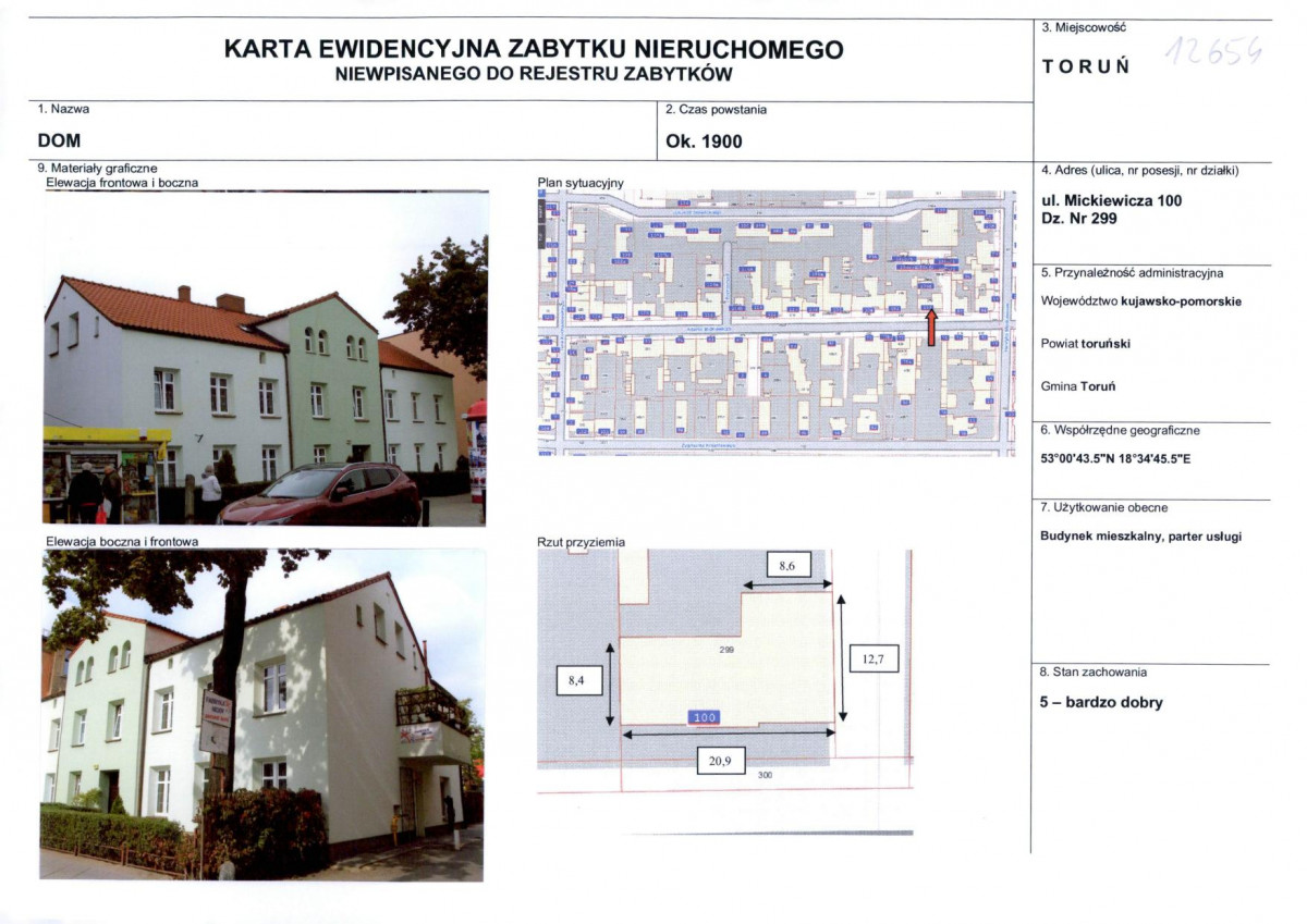 KEZN - Karta obiektu niewpisanego do rejestru, skan nr 1
