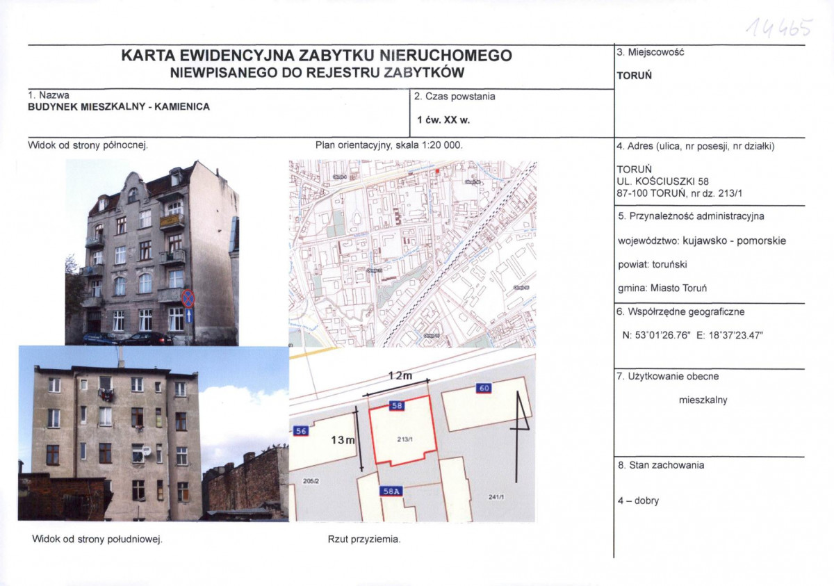 KEZN - Karta obiektu niewpisanego do rejestru, skan nr 1