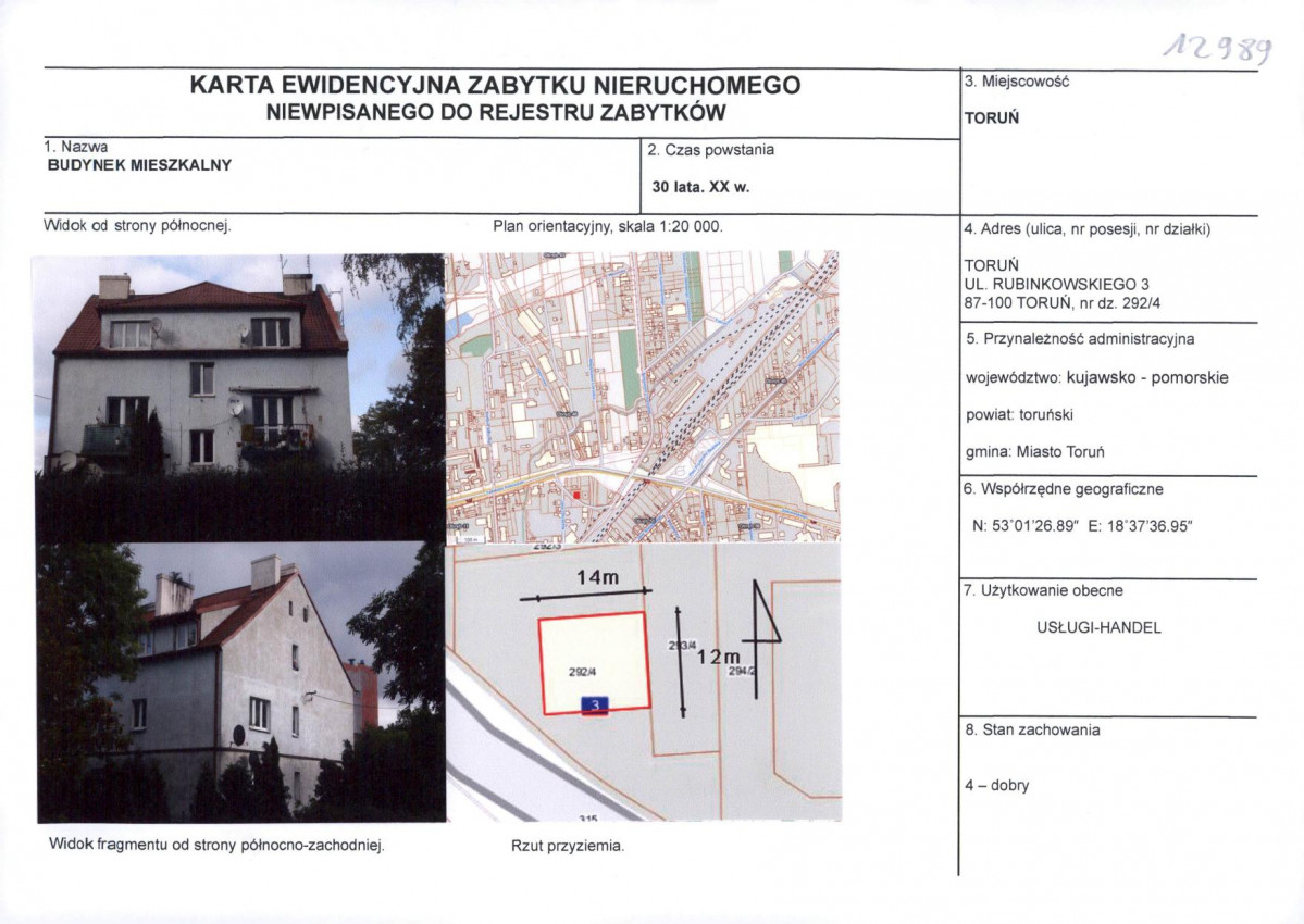 KEZN - Karta obiektu niewpisanego do rejestru, skan nr 1