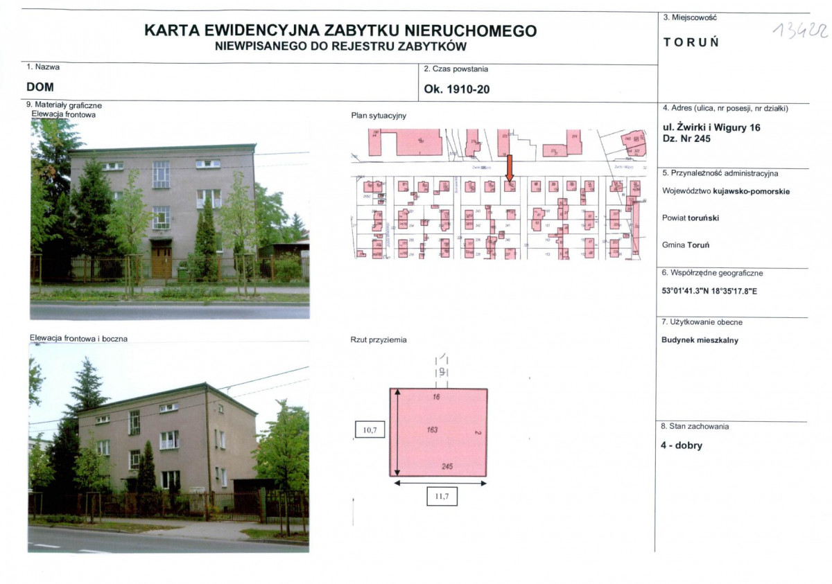 KEZN - Karta obiektu niewpisanego do rejestru, skan nr 1
