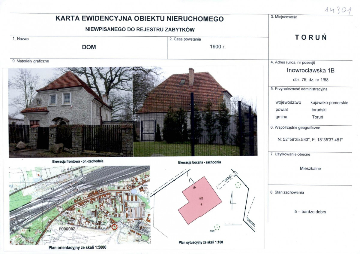 KEZN - Karta obiektu niewpisanego do rejestru, skan nr 1
