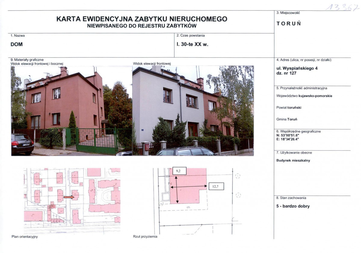 KEZN - Karta obiektu niewpisanego do rejestru, skan nr 1