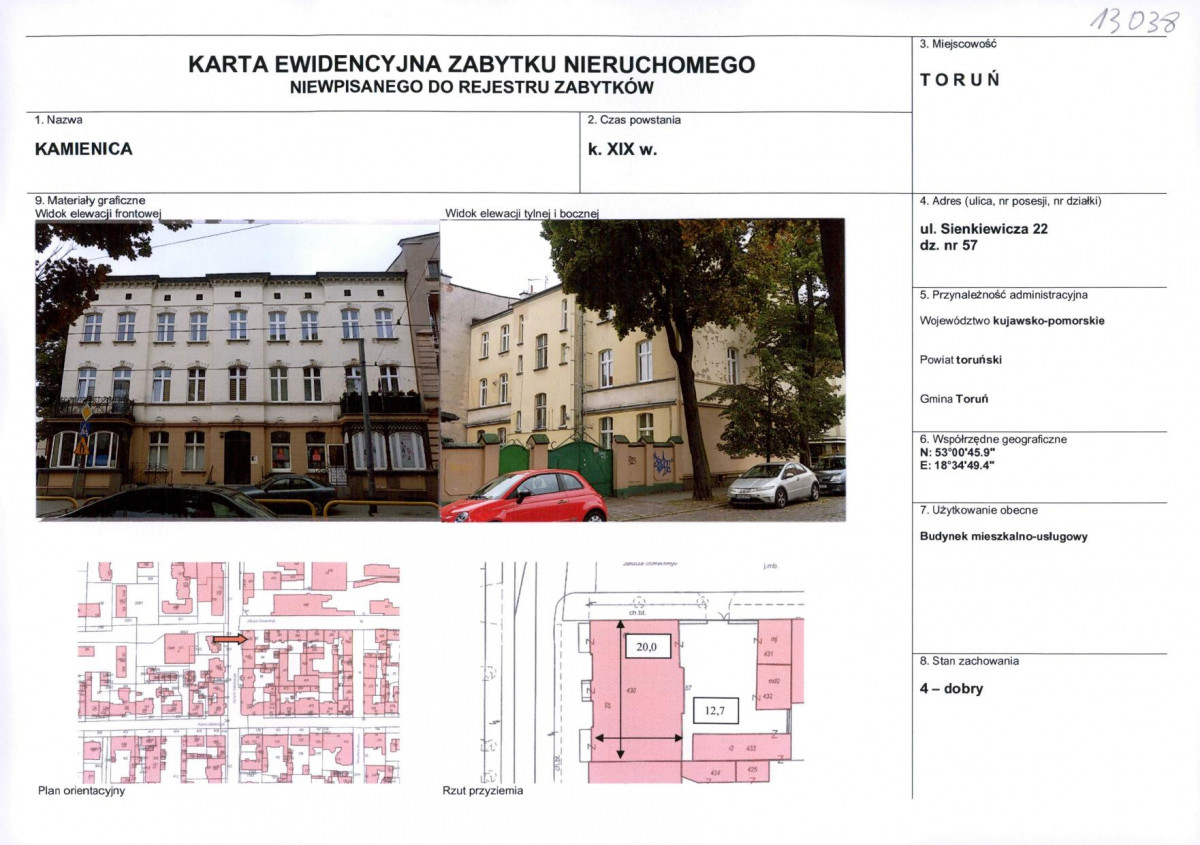 KEZN - Karta obiektu niewpisanego do rejestru, skan nr 1