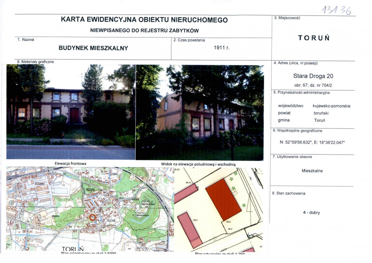KEZN - Karta obiektu niewpisanego do rejestru, skan nr 1