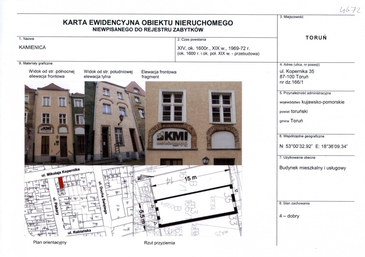 KEZN - Karta obiektu niewpisanego do rejestru, skan nr 1