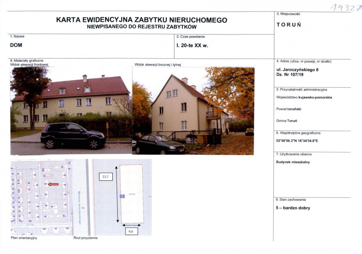 KEZN - Karta obiektu niewpisanego do rejestru, skan nr 1