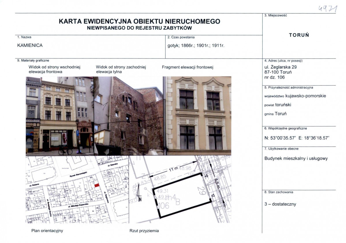 KEZN - Karta obiektu niewpisanego do rejestru, skan nr 1