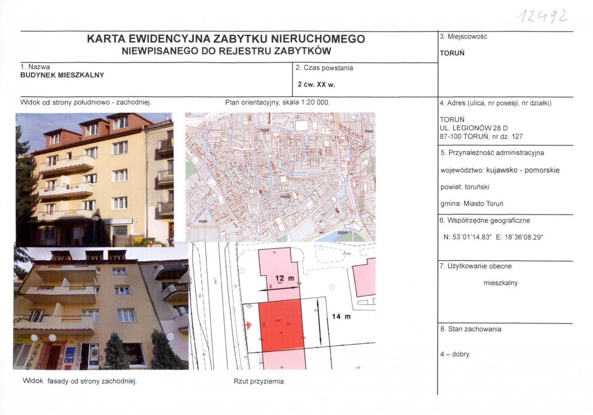 KEZN - Karta obiektu niewpisanego do rejestru, skan nr 1