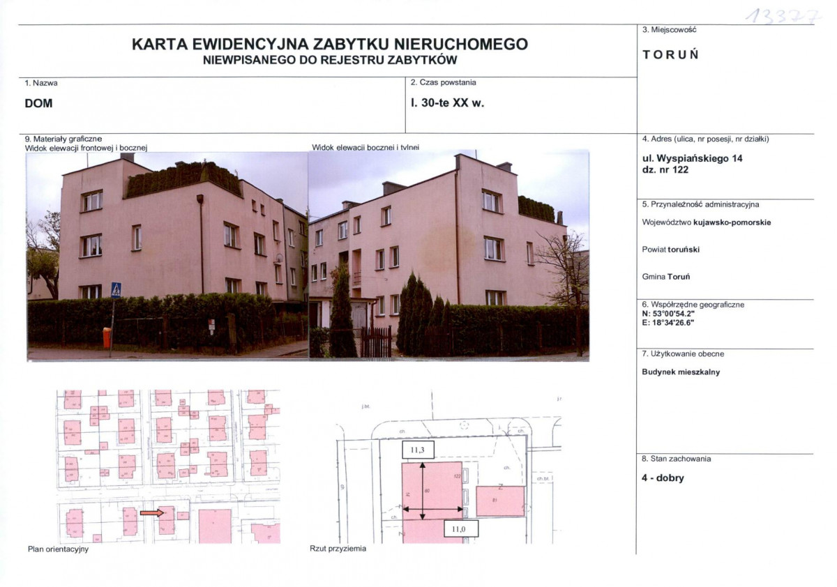 KEZN - Karta obiektu niewpisanego do rejestru, skan nr 1