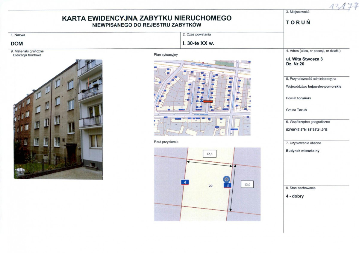KEZN - Karta obiektu niewpisanego do rejestru, skan nr 1
