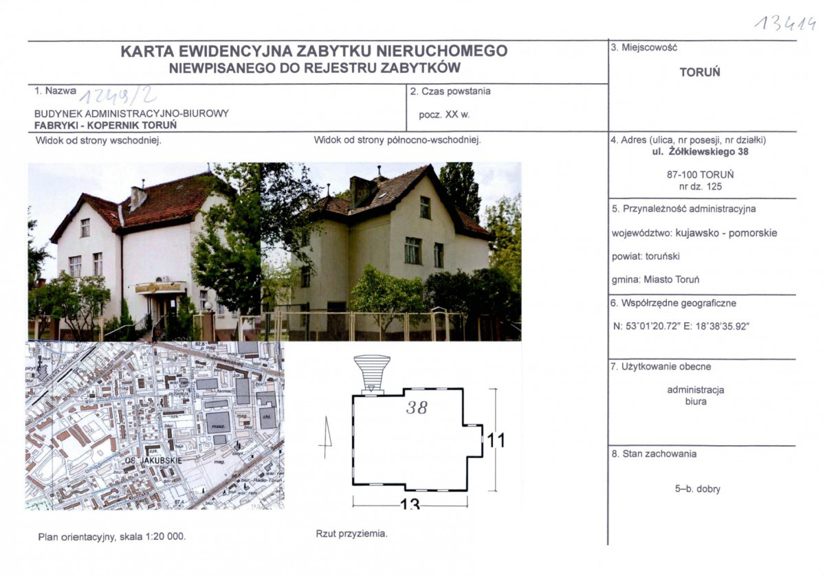 KEZN - Karta obiektu niewpisanego do rejestru, skan nr 1