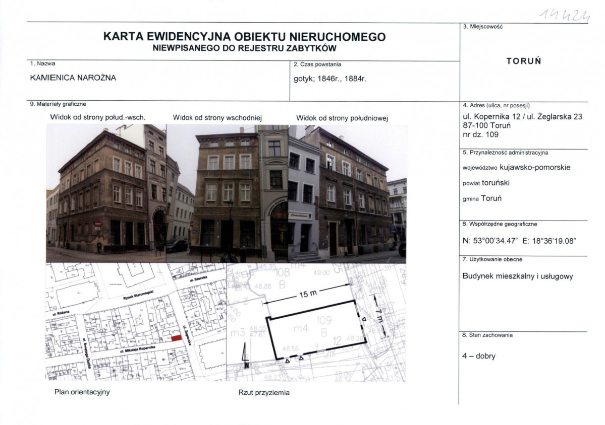 KEZN - Karta obiektu niewpisanego do rejestru, skan nr 1