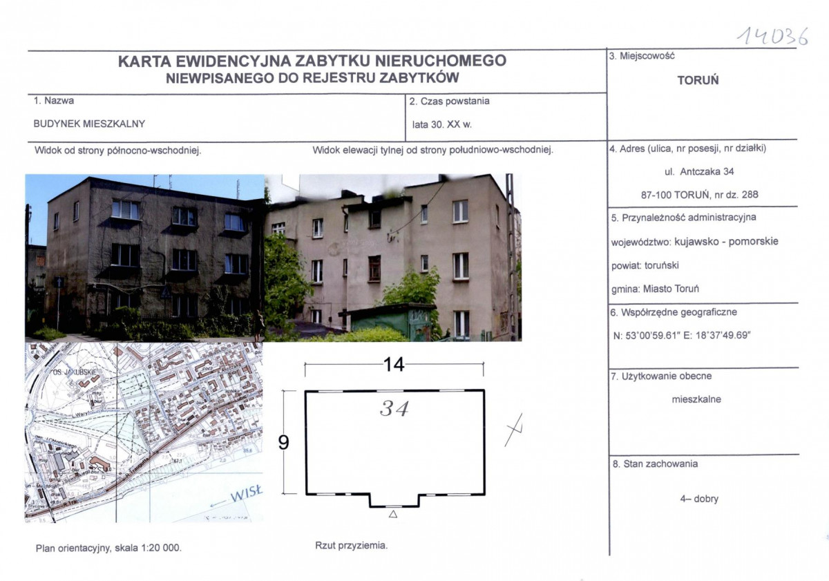 KEZN - Karta obiektu niewpisanego do rejestru, skan nr 1