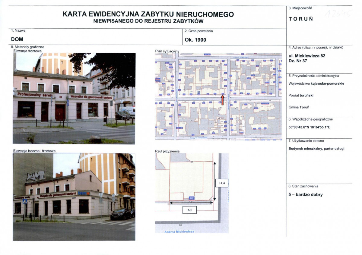 KEZN - Karta obiektu niewpisanego do rejestru, skan nr 1